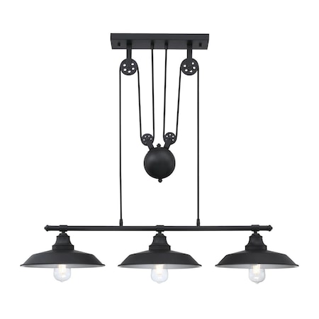 Westinghouse Pendant 60W 3Fixture Pulley Iron Hill 12In, Matte Black Shade 6129400